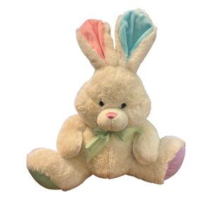 Kellytoy Plush Bunny Easter Rabbit Pastel Feet Ears Green Bow Poseable Ears 16"